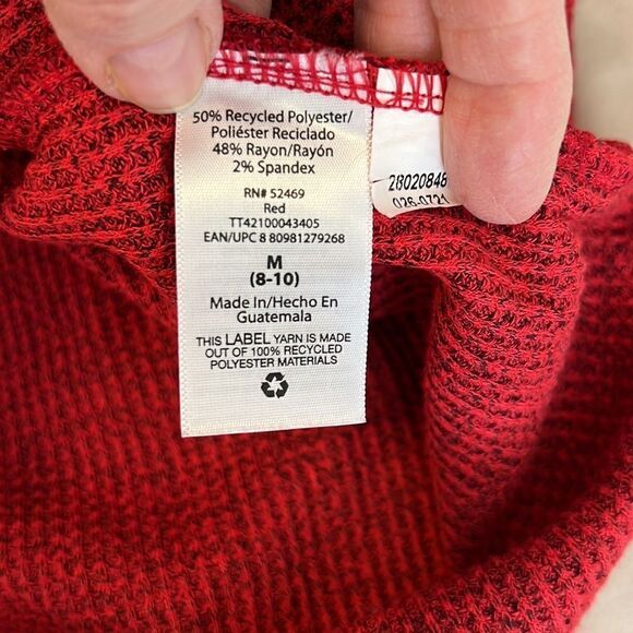 Time & Tru szM red and black marbled thermal long sleeve cowl neck sweater EUC - Picture 6 of 10
